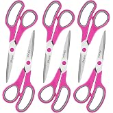 Pink Scissors Pack, Rkqoa 8" All Purpose Sharp Scissors for Everyday Use | Comfort-Grip Scissor for Office School Classroom Craft Sewing Art Supplies, High/Middle Student Teacher, Right/Left Handle