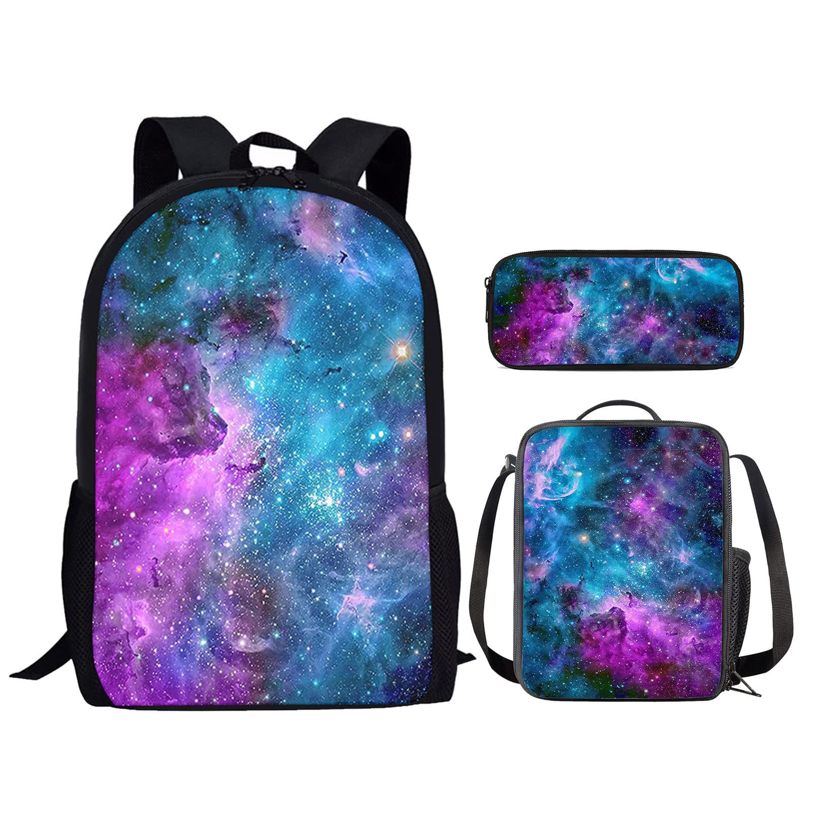 HUIACONG Boys Backpack Colorful Galaxy Lunch Box Pencil Case Set 3 in 1,Kids School Bags Set Girls Rucksack Bookbag Lunchbag Children Primary School