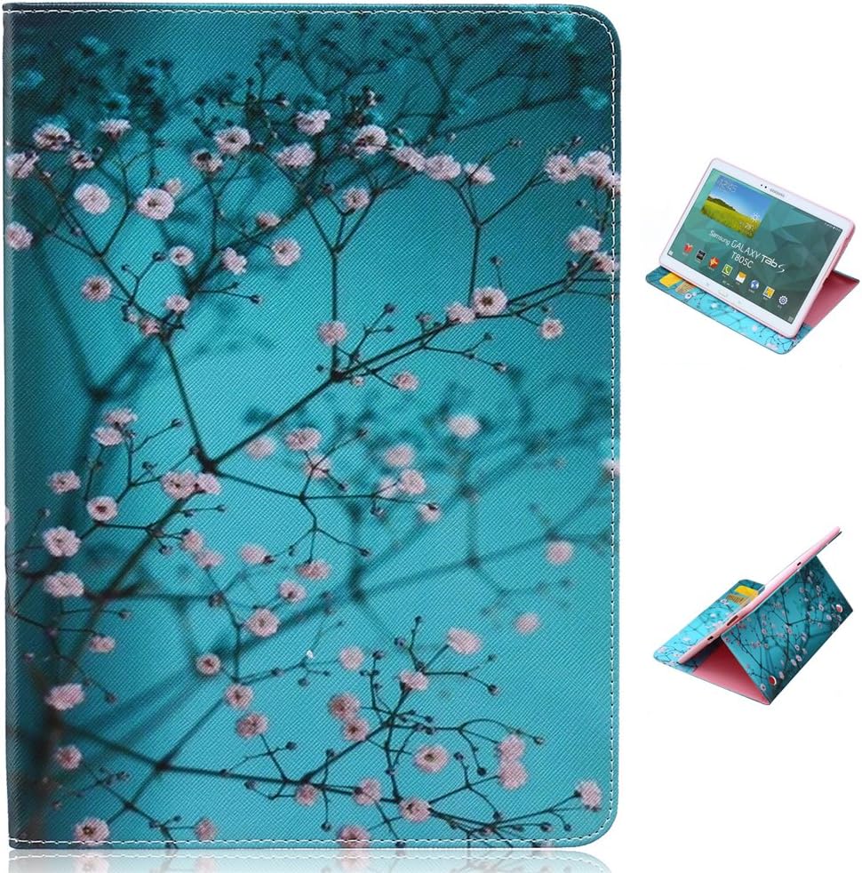 For Samsung Galaxy Tab S 10.5" SM-T800 / T805 Tablet Protect Case Flip Stand Folio Shell PU Leather Cover Cute Beautiful Cases - For BLUe Flower Amaxy