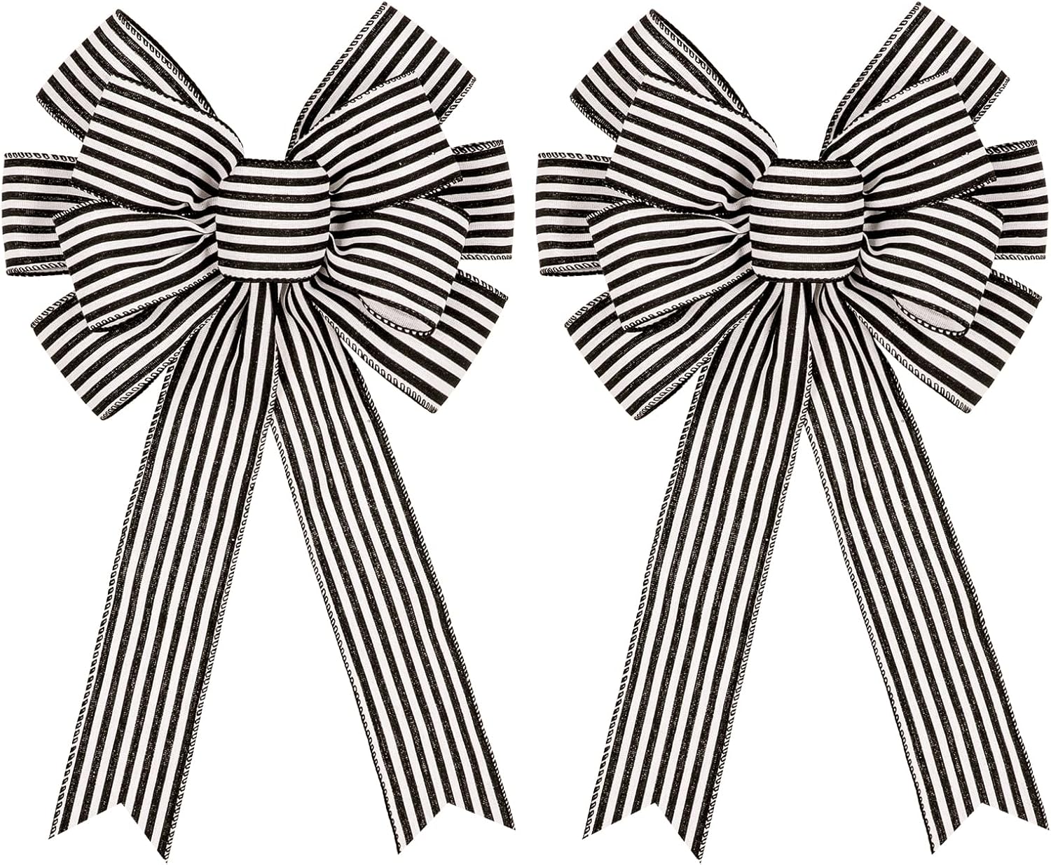 Bows & Ribbons - Whaline Large Stripe Bow 11.4 x 19.7 Inch White Black Stripe Wreath Bow Farmhouse Wired Edge Bow Decorative Hanging Ornament for Easter Christmas Tree Craft Party Bunting Wall Decoration, 2 Pack