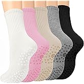 JudeEleven 5 Pairs Pilates Socks for Women, Non Slip Grip Yoga Crew Socks for Athletic Barre Hospital Barefoot