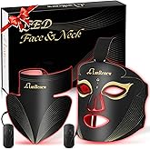 Red Light Therapy Mask Set, Led Mask Light Therapy for Face &amp; Neck, Near-Infrared Light 850nm and Red Light 630nm, 5 Gears Energy Adjustment, Black