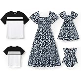 PATPAT Family Matching Outfits Mommy and Me Dresses Ditsy Floral Beach Vacation Photo Dresses and T-Shirts Matching Sets