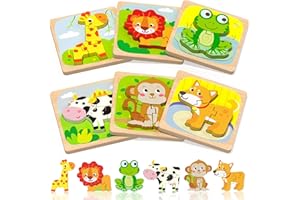 Benresive Wooden Toddler Puzzles, 6pcs Animal Montessori Toys for 1-3 Year Old Boys & Girls, Learning Educational Preschool Toys, Great Gifts for 1 2 3 Year Olds