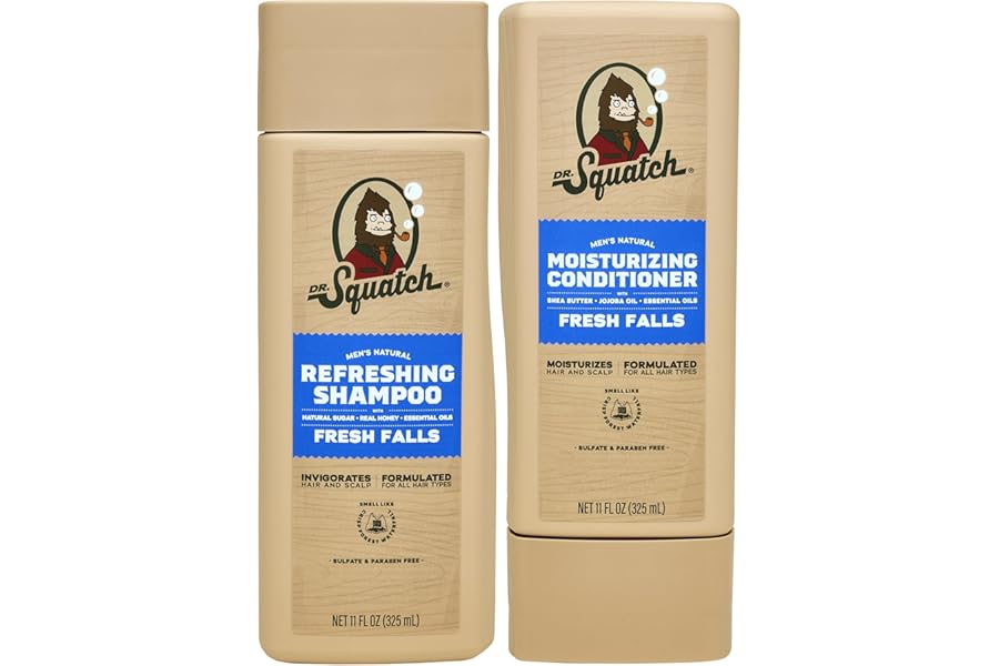 Dr. Squatch Natural Hair Bundle for Men – Healthy, Full Looking Hair – Fresh Falls Shampoo (11 fl oz), Fresh Falls Conditioner (11 fl oz)