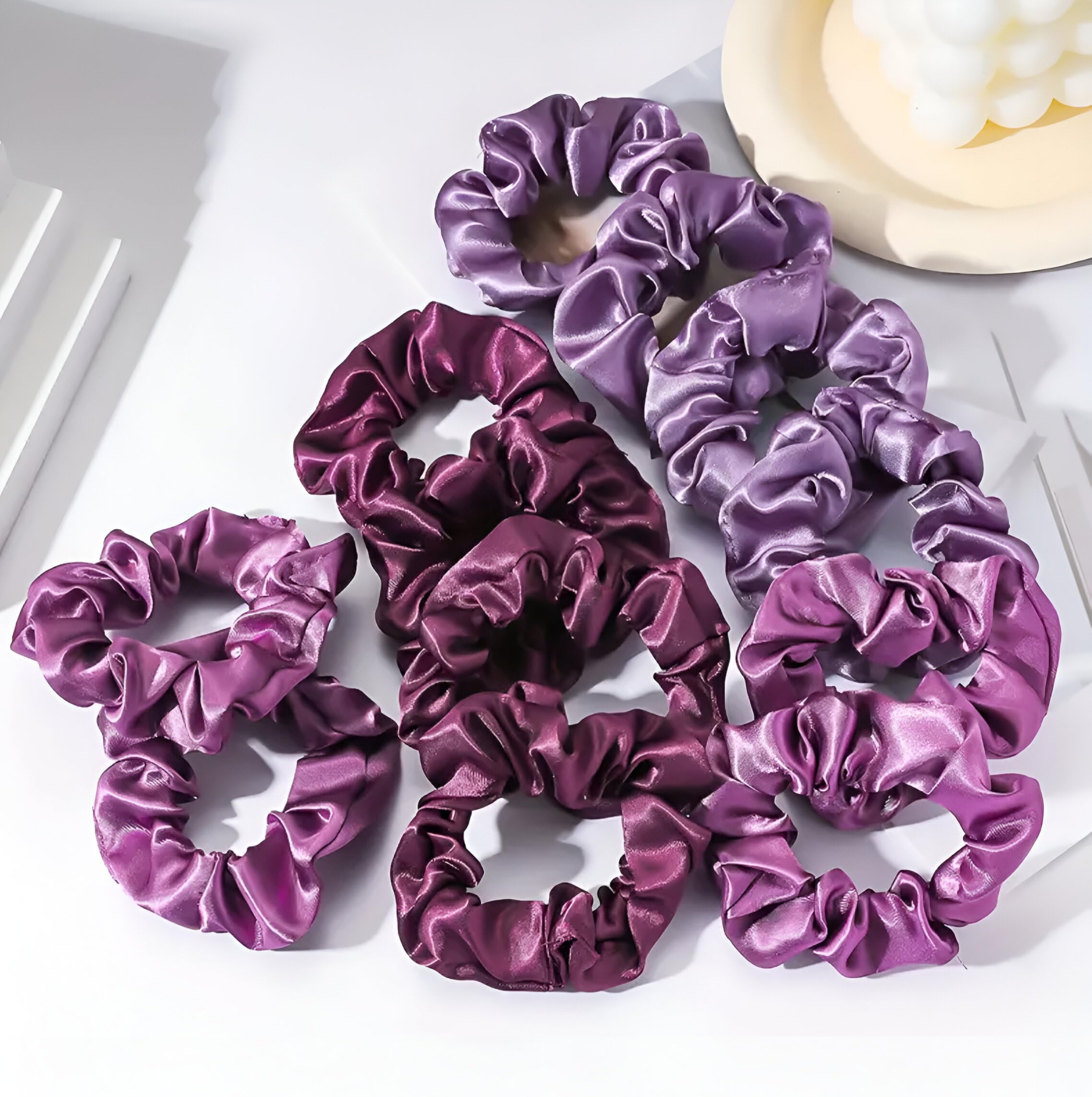 12pcs/Set Silk Scrunchy Colorful Satin for Women, Soft Elastic Scrunchies Large for Women Girls - Comfy And Simple Hair Accesories Hair Scrunchies Silk [Royal Purple Dark]