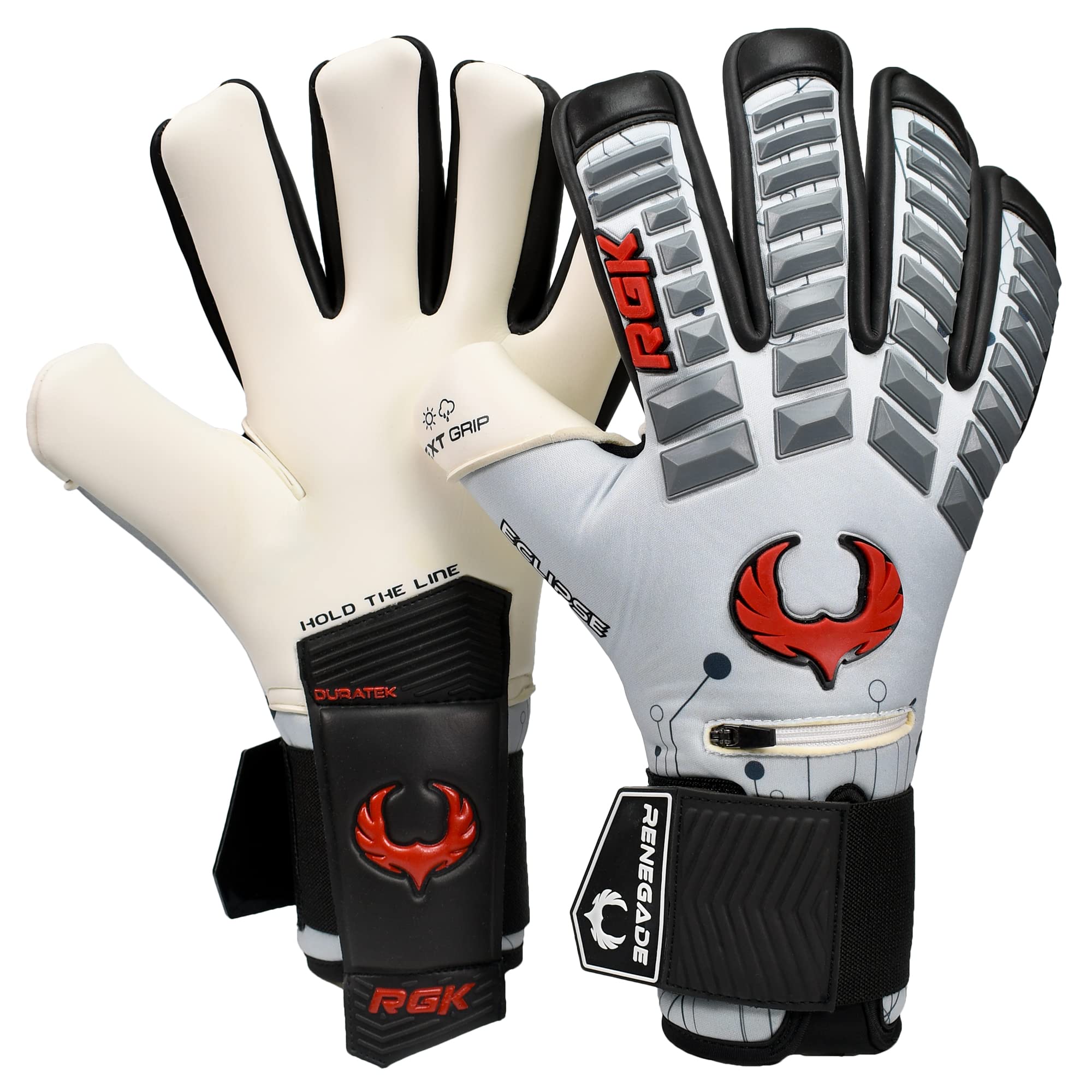 Renegade GK Eclipse Pulsar Professional Goalie Gloves with Pro Fingersaves | 4mm EXT Contact Grip | Gray & Red Football Goalkeeper Gloves (Size 6, Youth, Junior, Neg. Cut, Level 5) — image 1