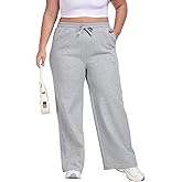 Cheapestbuy Womens Plus Size Sweatpants Straight Leg Baggy Pants Drawstring Casual Pants Athletic Joggers with Pockets