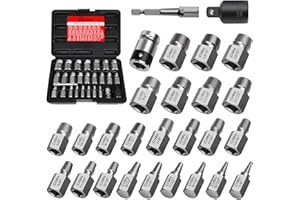 DUNDOO 27Pcs Upgrade Screw Extractor Set： Bolt Extractor Kit - Easy Out Bolt Extractor Set - Hex Head Multi-Spline for Removing Stripped, Rounded, Damaged, Broken Screws, Bolts, Studs