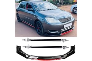 DREAMOTOR Universal Car 4 PCS Front Bumper Lip + 2PCS 8"-11" Adjustable Splitter Rods Chin Spoiler Splitter Body Kit Compatible with Honda Civic Accord Toyota Dodge Charger Nissan Chevrolet Cruze