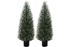 VIVATREES 2Pack 4ft Outdoor Artificial Cedar Topiary Trees, All-Weather Faux Pine for Home Porch Entryway Decor