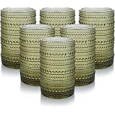 HomeVogue Hobnail Drinking Glasses Set of 6,15 oz Vintage Glassware Set Cocktail Glass Set, Embossed Green Water Tumbler,for Beer, Whiskey,Juice and Various Mixed Drinks (15oz Green)