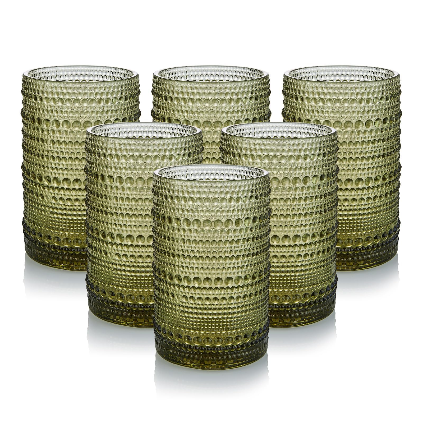 Photo 1 of HomeVogue Hobnail Drinking Glasses Set of 6,15 oz Vintage Glassware Set Cocktail Glass Set, Embossed Green Water Tumbler,for Beer, Whiskey,Juice and Various Mixed Drinks (15oz Green)