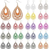 Ecally 16 Pairs Bohemian Wood Earrings Natural Wood Earrings African Jewelry Vintage Teardrop Dangle Eardrop for Women