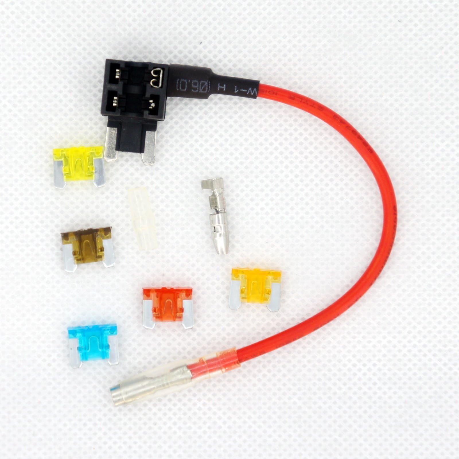 12/24V Micro Low Profile Blade Fuse Holder Tap Add a Circuit Vehicle w/ 5A 7.5A 10A 15A 20A Fuse