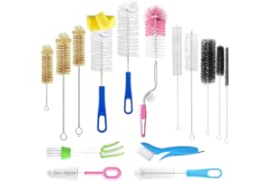 ZANNAKI 15Pcs Food Grade Multipurpose Bottle Brushes for Cleaning,Cleaner Brush,Include Straw Brush|Bottle Brush|Blind Duster|Pipe Cleaner,Small,Long,Soft,Stiff Kit for Baby Bottle,Nipple,Tube,Jar,Bird Feeder