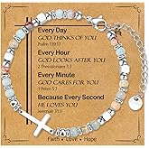 WIKHIA Christian Cross Bracelet for Women Girls, Adjustable Stainless Steel Beaded Cross Bracelets, First Communion Confirmation Easter Religious Bapstim Natural Gemstone Jesus Bracelet Gifts for Her