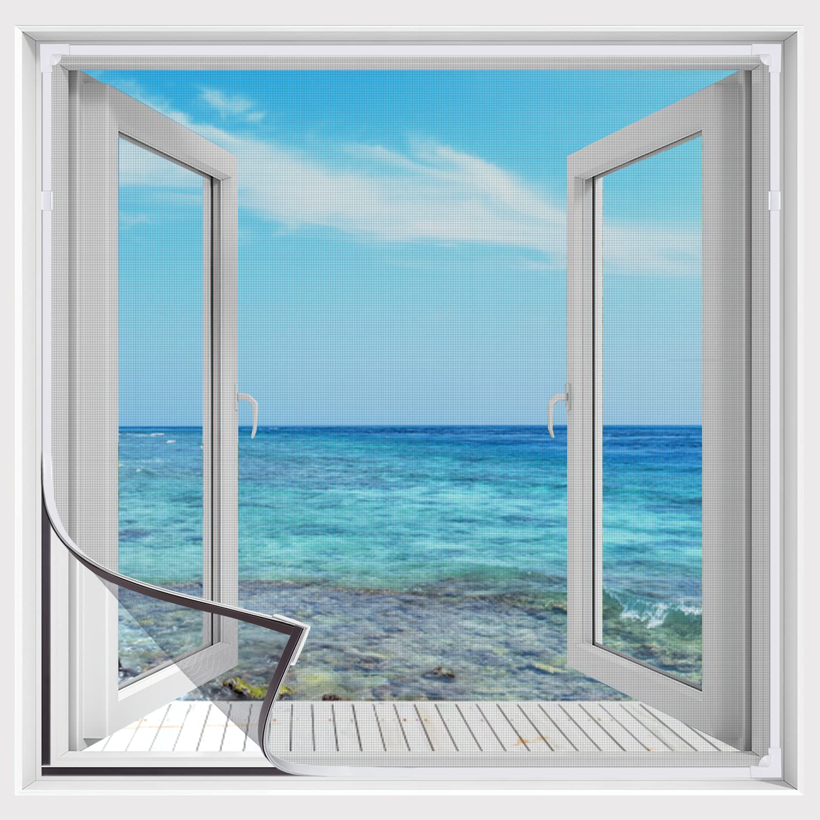 UtauHom Magnetic Fly Screen for Windows,Mosquitoes Net for Windows Max Size 130 x 150cm，Fiberglass Mesh Easy Installation Prevents Insects/Flies from Entering The Room（White Frame Grey Mesh）