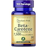 Puritan's Pride Beta Carotene Provitamin A 7,500mcg (25,000 IU), Vitamin Supplement for Immune System, Antioxidant and Eye Health Support, 100 Day Supply, 100 Rapid Release Softgels