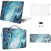 MOSISO Compatible with MacBook Air 13 inch Case 2026 2025 2024 2023 2022 M4 A3240 M3 A3113 M2 A2681,Creative Wave Marble Hard Shell&Bag&Keyboard Skin&Webcam Cover&Screen Film for MacBook Air 13.6,Blue