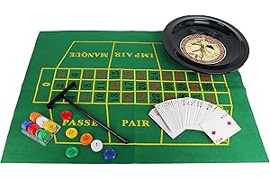 Leather&Arts 10 Inch Roulette Set Casino Game Kit Contains Plastic Roulette Wheel,Chips,Playing Cards,Felt Layout