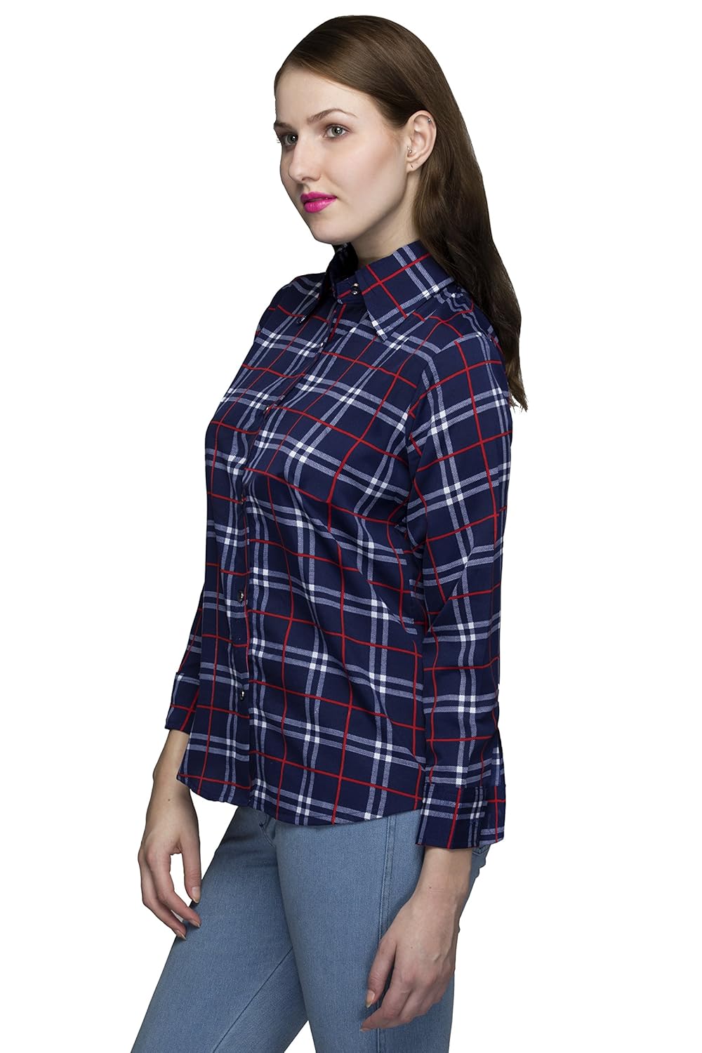 indietoga women blue red check shirt (plus sizes m to 7xl)