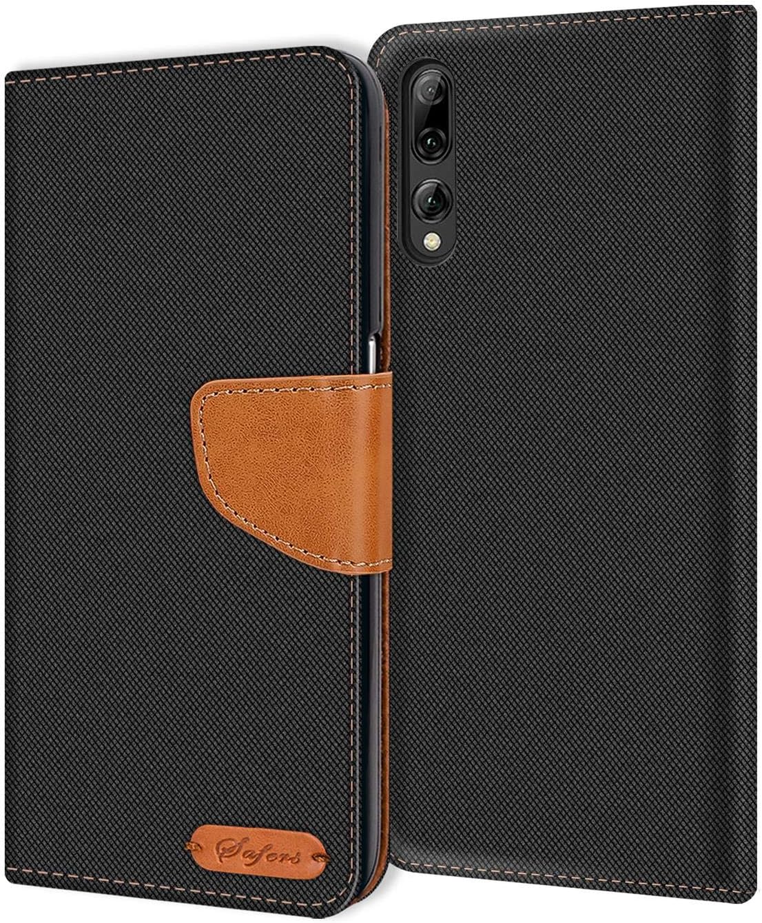 Verco Phone Wallet Case compatible with the Huawei P20 Pro, Canvas Faux Leather Book Cover for the P20 Pro Flip Case Bag Hinged - Black