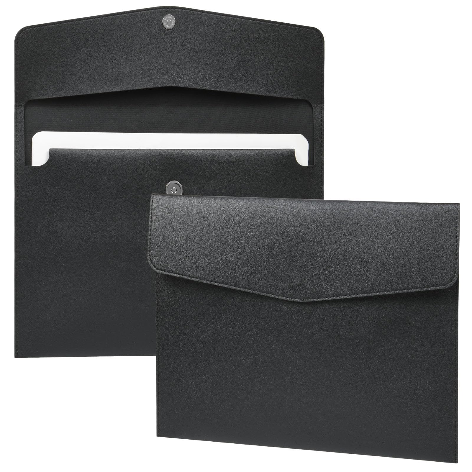 OFFCUP Leather Envelope Documents, 2pcs A4 Leather File Folder, PU Document Bag, Travel Portfolio Bag Holder Organizer for Document Stationery Organizer Tablet PC Sleeve (Black)