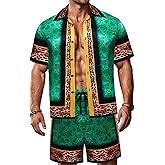 ZSJR Mens Hawaiian Shirt Sets Satin Silk Casual Button Down Shirts 2 Piece Luxury Summer Beach Outfits for Men