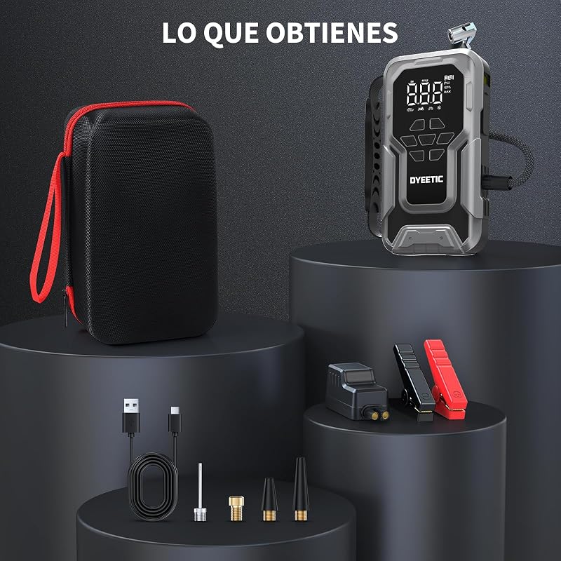 Arrancador de Batería de Coche 8000A con compresor 150PSI, 12V Jump Starter Batería Booster Externa para All Gasolina o 12L Diesel, 18W Carga rápida con Cable de Arranque