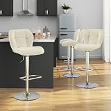 Yaheetech 2 Pcs PU Leather Bar Stools with Backrest Swivel Height Beige view 2