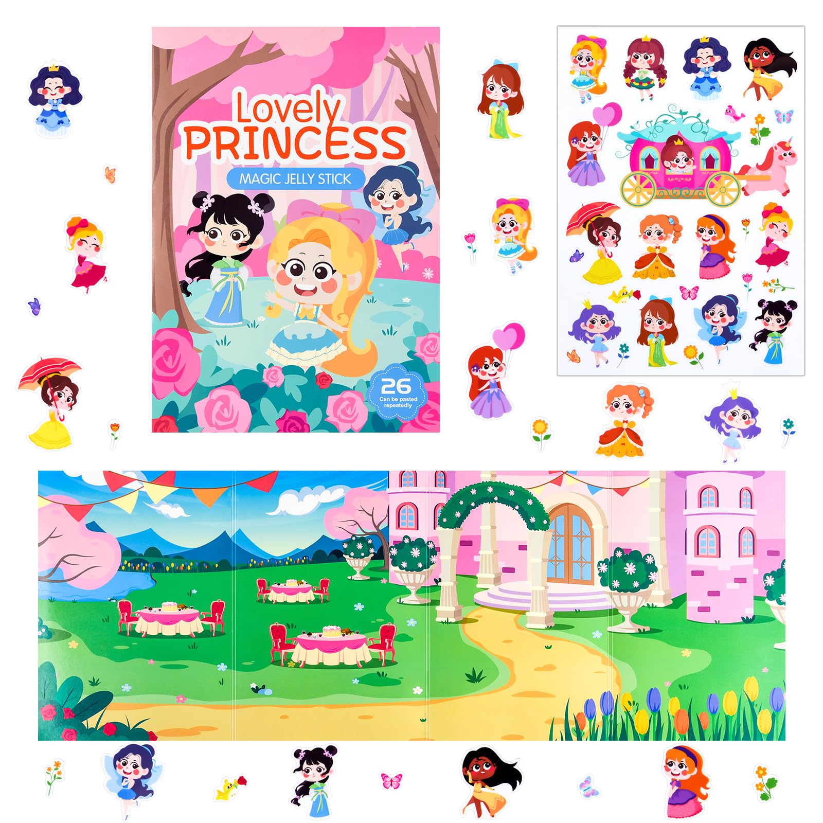 ASTARON Reusable 3D Sticker Scenes Book for 2 3 4 Year Old Toddlers, Jelly Sticker Game Educational Sensory Learning Toy, Travel Stickers and Busy Book Gifts for Girls