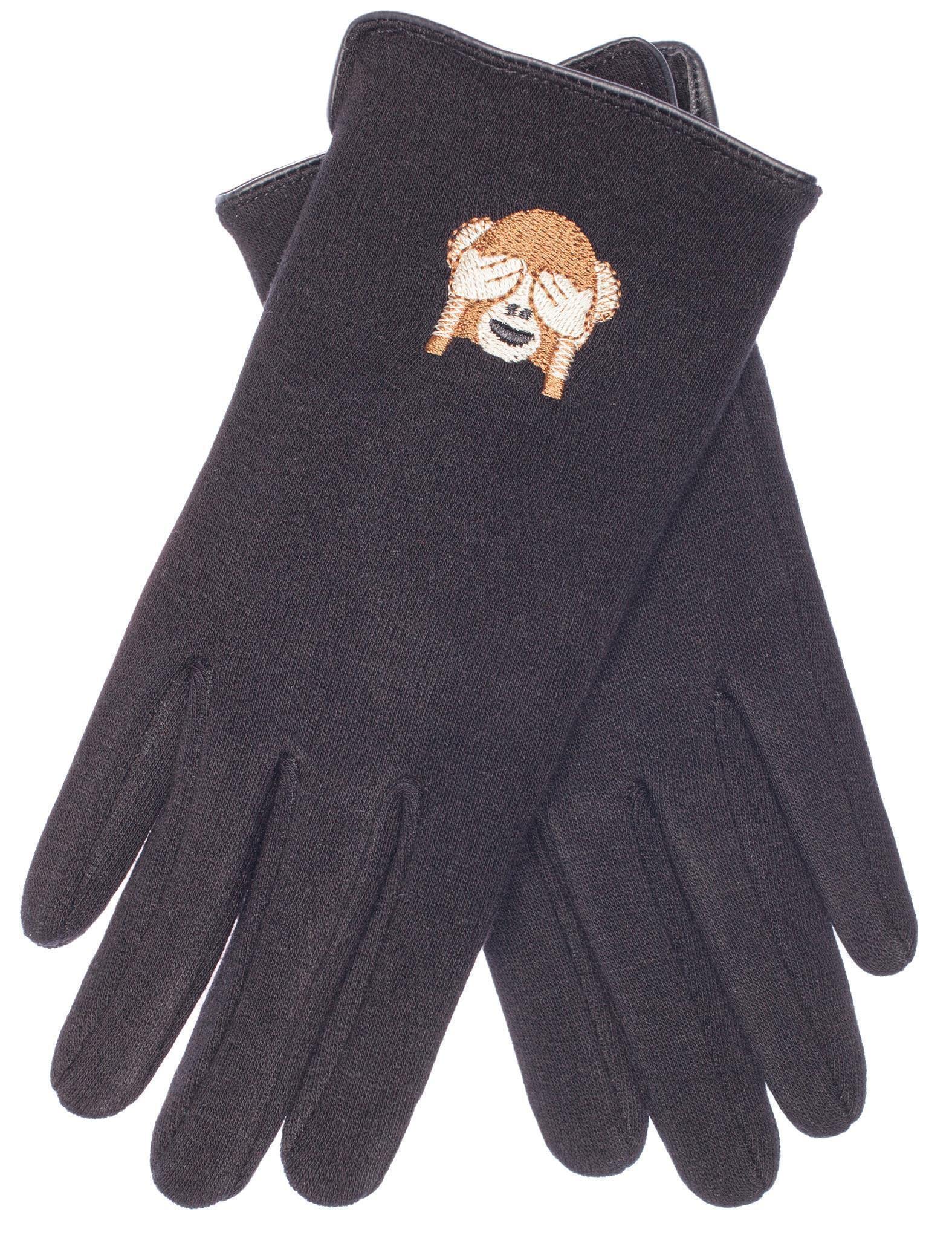 EEM Children's fine knitted gloves with emoji embroidery, ape, black, size M