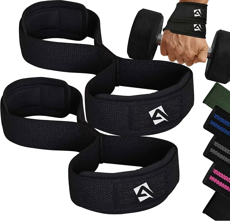 AQF Figure 8 Weight Lifting Straps with Padded Cuff Wrist Support