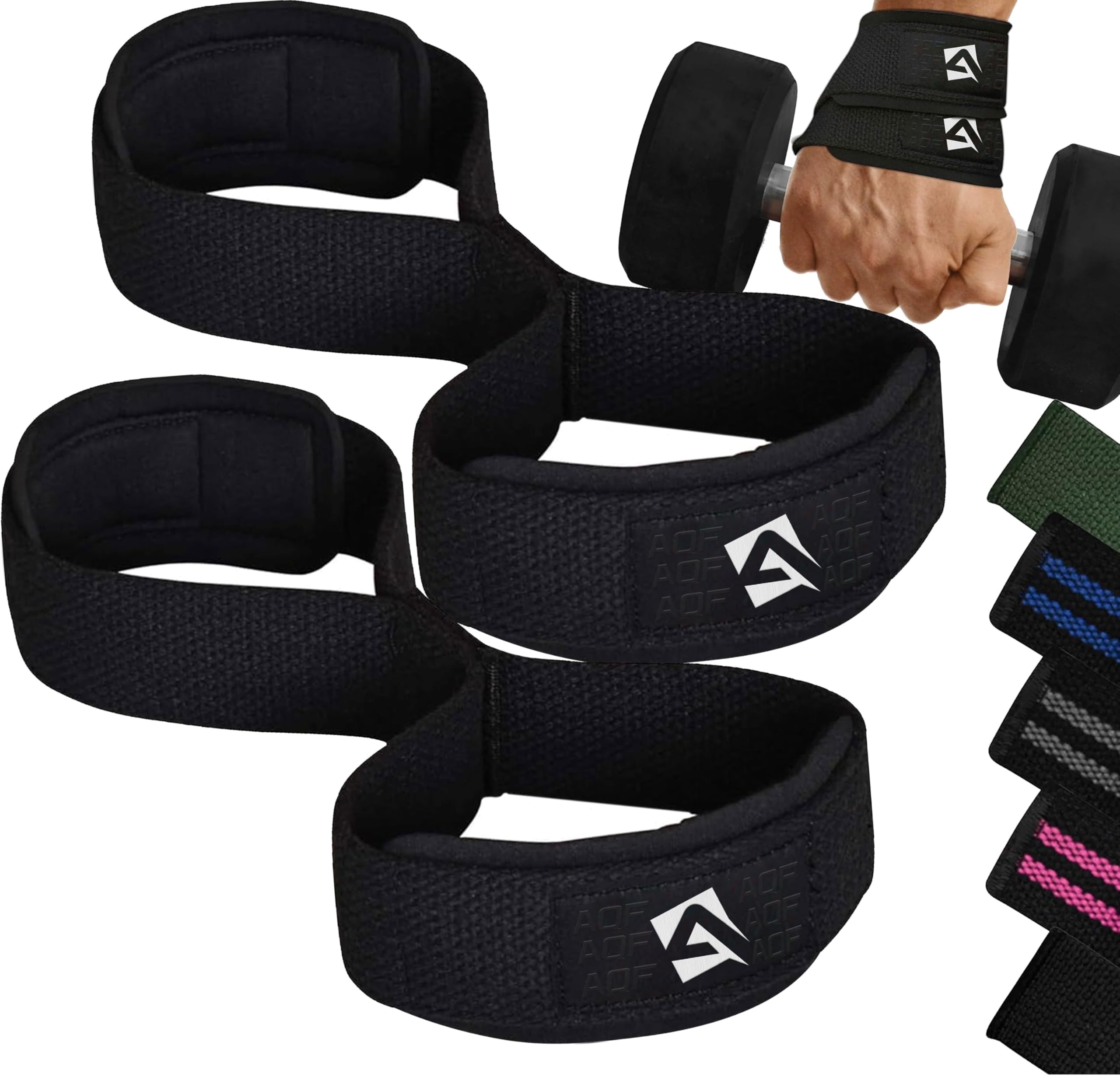 AQF Weight Lifting Straps Figure 8 with Padded Cuff Wrist support Training Gym Straps Hand bar Grip Gloves Support Workout