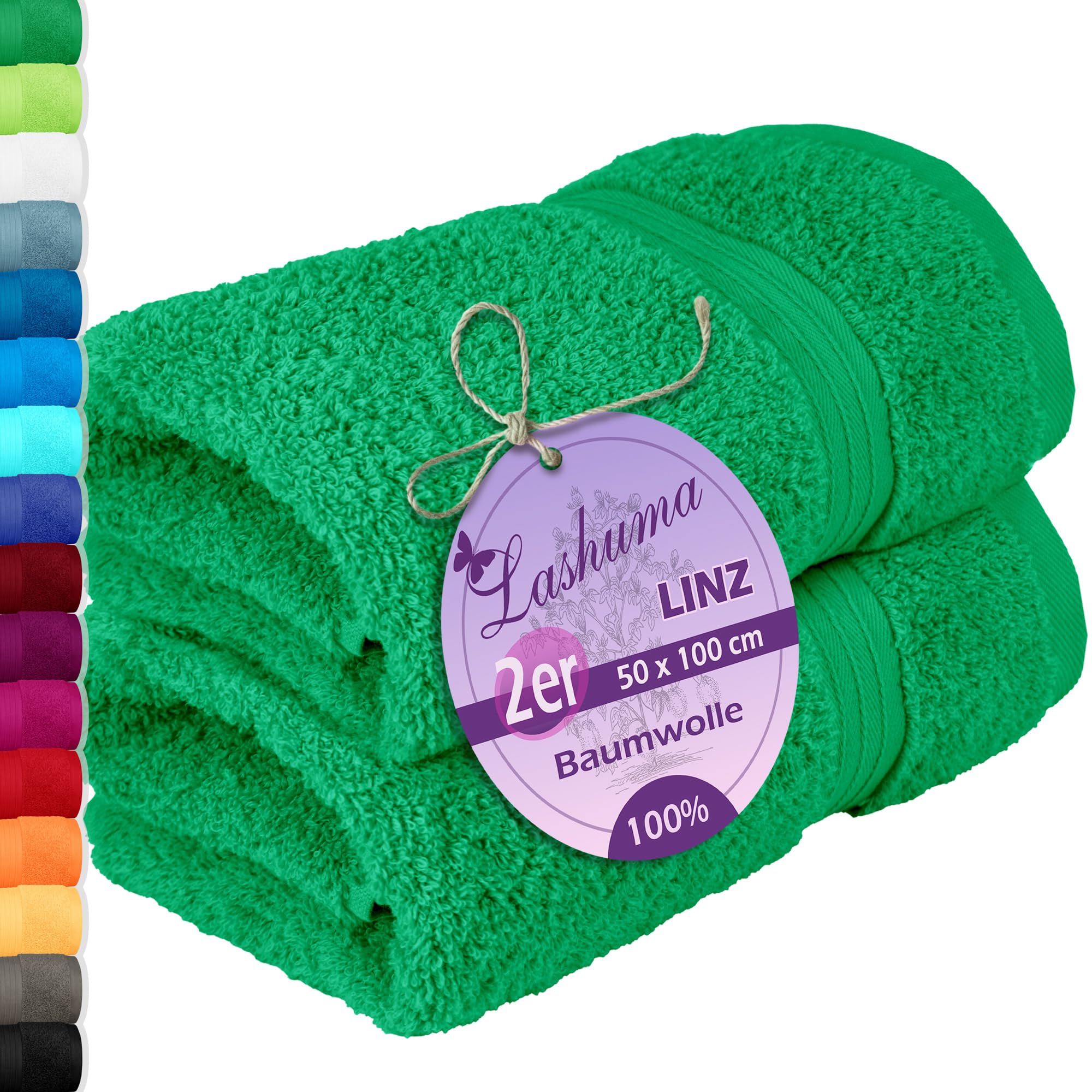 Lashuma® Towel Series – Available in 16 Colours and 6 SizesFace Cloth/Guest Towel/Hand Towel, Bath Towel, Shower Towel/Sauna Towel, 100% Cotton, Forst Grün, 2er 50x100 cm