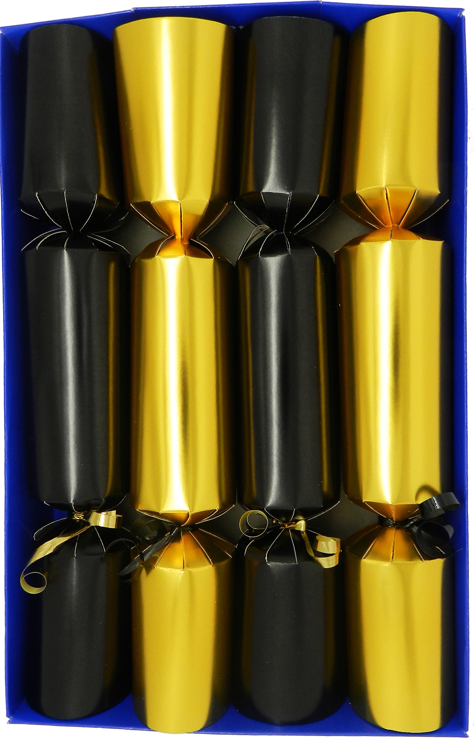 Crackers Ltd Fill Your Own Christmas Box of 4 Gold and Black with matching Trim and Tags