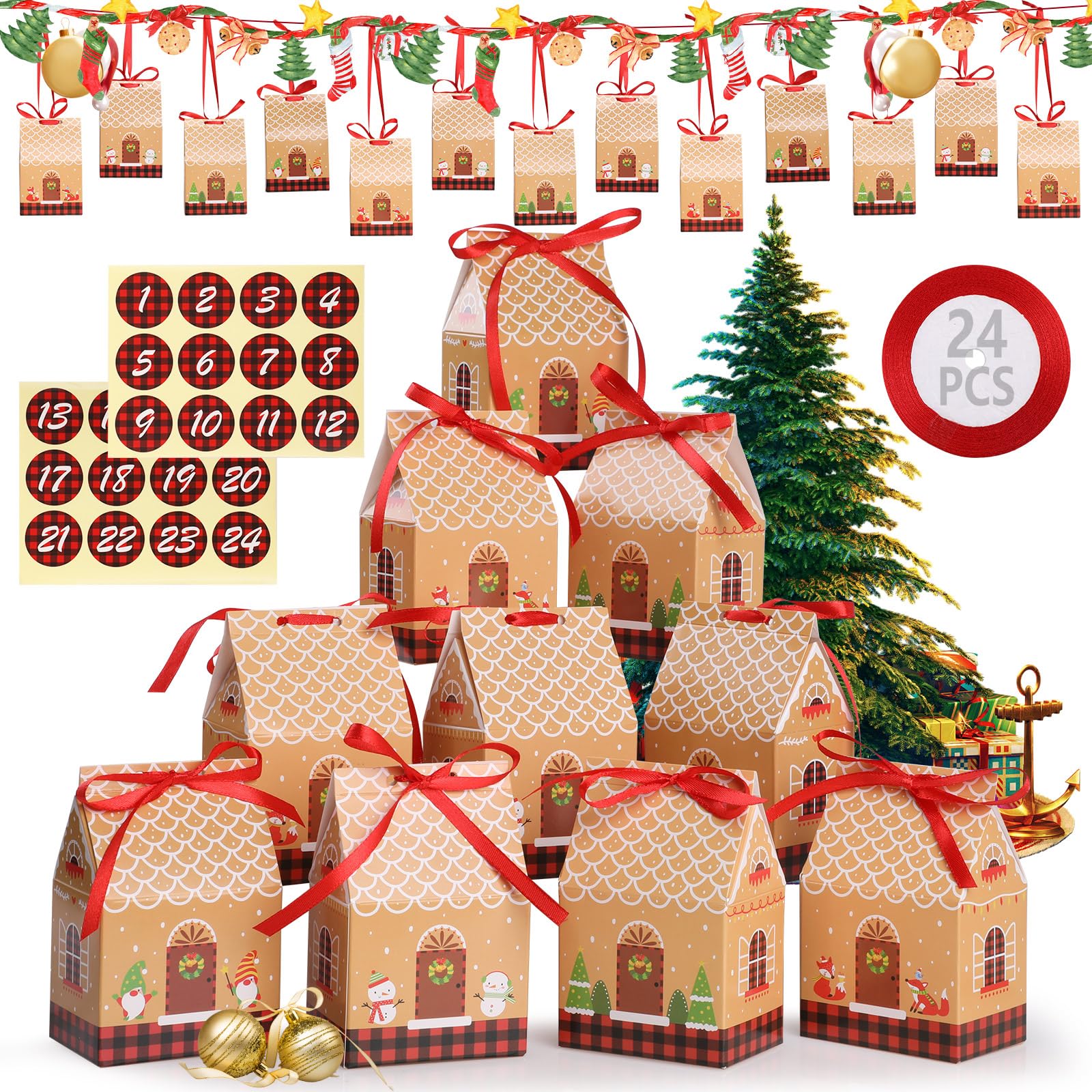 GeeRic 24 Pieces Christmas Packaging Box, Santa Claus and Gingerbread Man Cookies Gingerbread Man Candy Box Kraft Gift Boxes for Candy