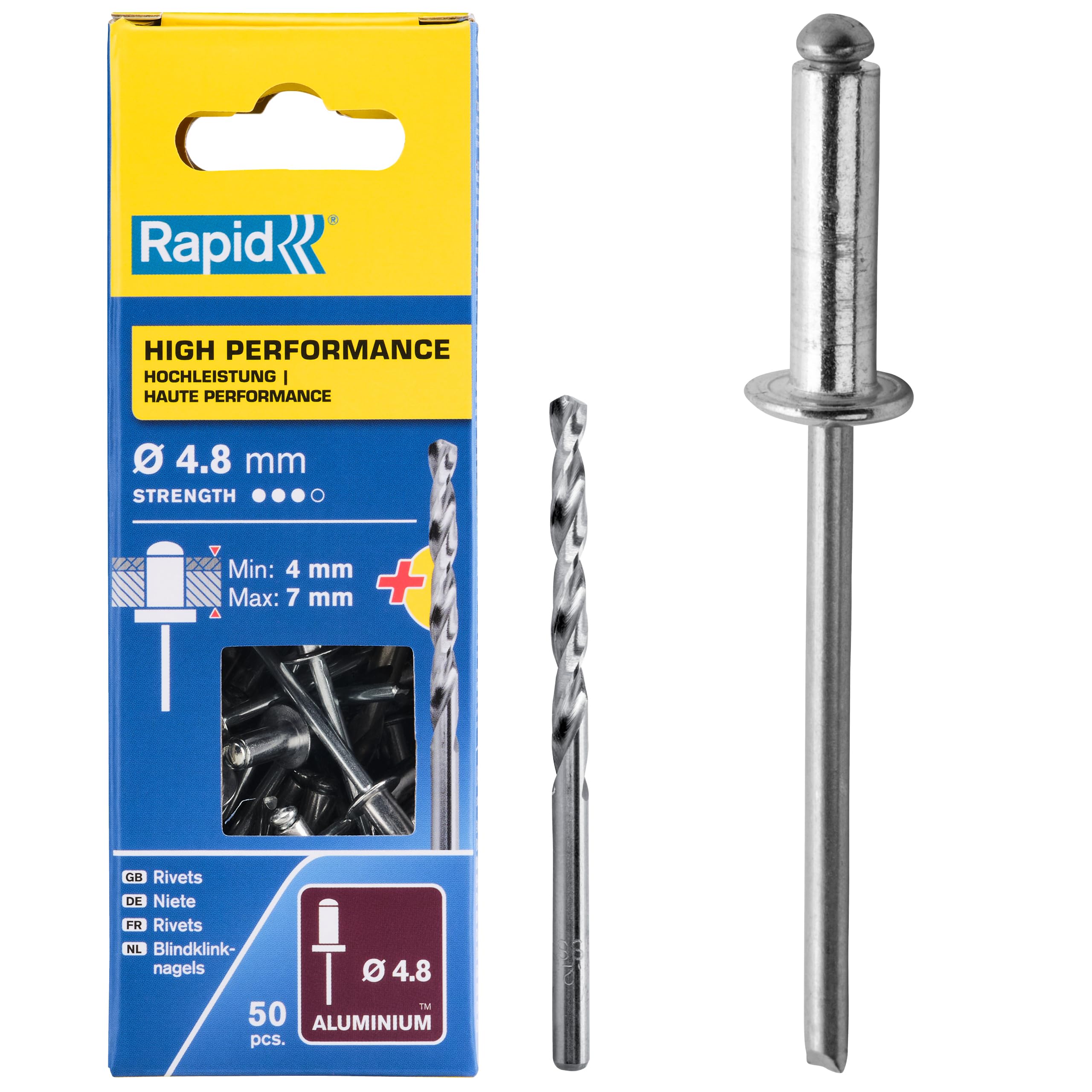 Rapid Rivets High Performance Including Drill Piece, 4.8 x 10 mm, 5000387 - 50 Pieces