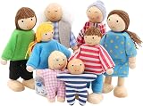 SumDirect Sets of 8 Wooden Family Dolls Playset for Doll House 8 Figures