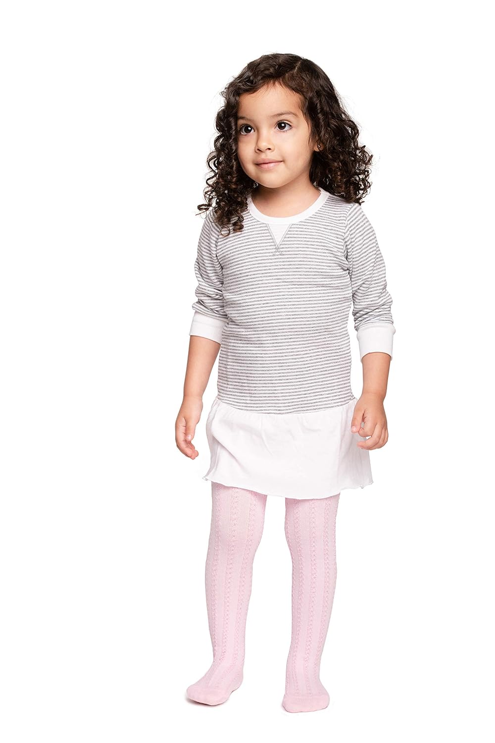 LA Active Baby Tights - 2 Pairs - Non Skid/Slip Cable Knit (White & Pink, 0-3 Months): Baby