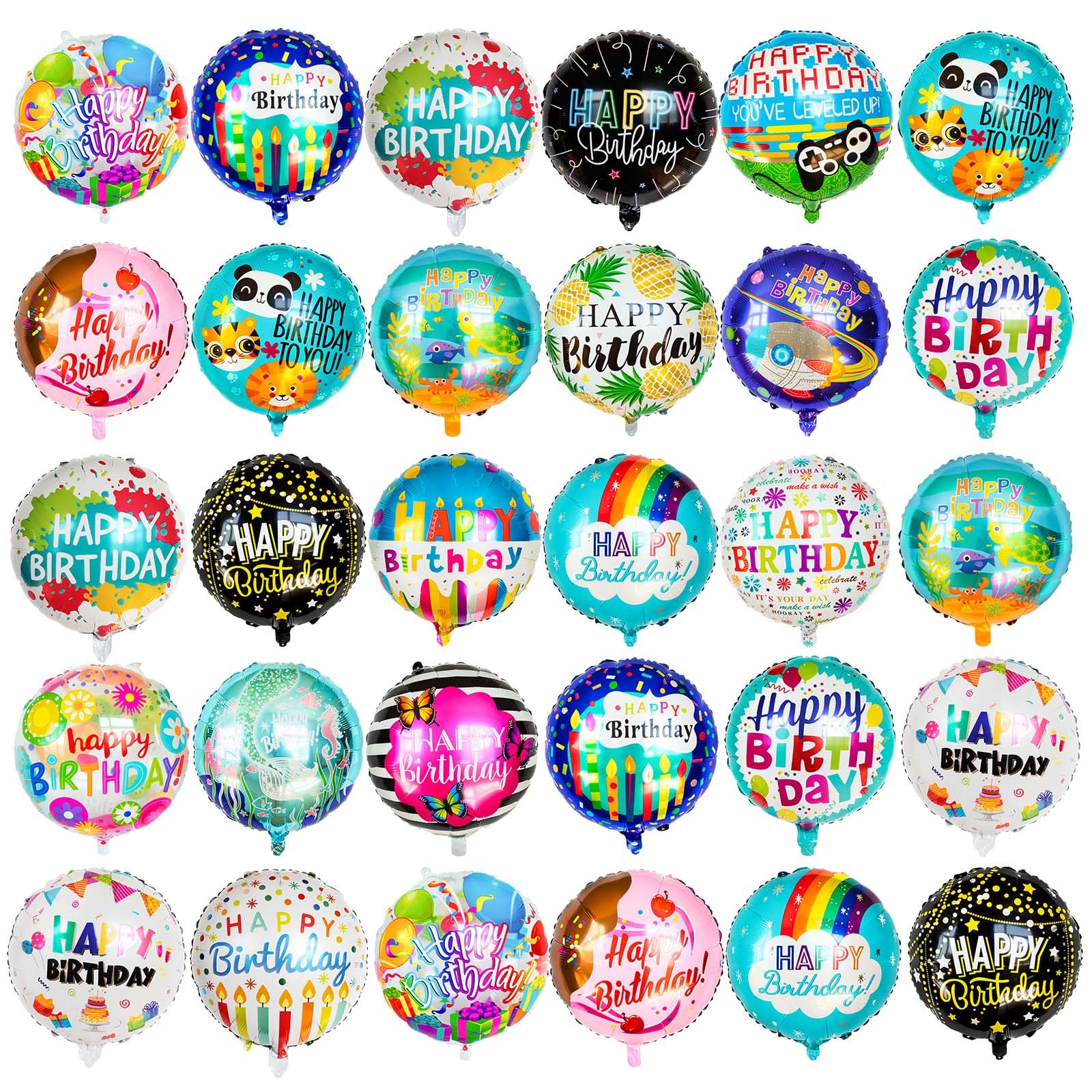 Photo 1 of 100 Pcs Happy Birthday Foil Balloons, 18IN Round Birthday Mylar Balloons for Party Decoration Supplies (20 Style)
