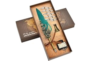 Hethrone Calligraphy Pens - Caligraphy Pens for Writing Feather Pen Quill Pen and Ink Set with Black Ink 10 Replaceable Nibs Gift Set (Green)