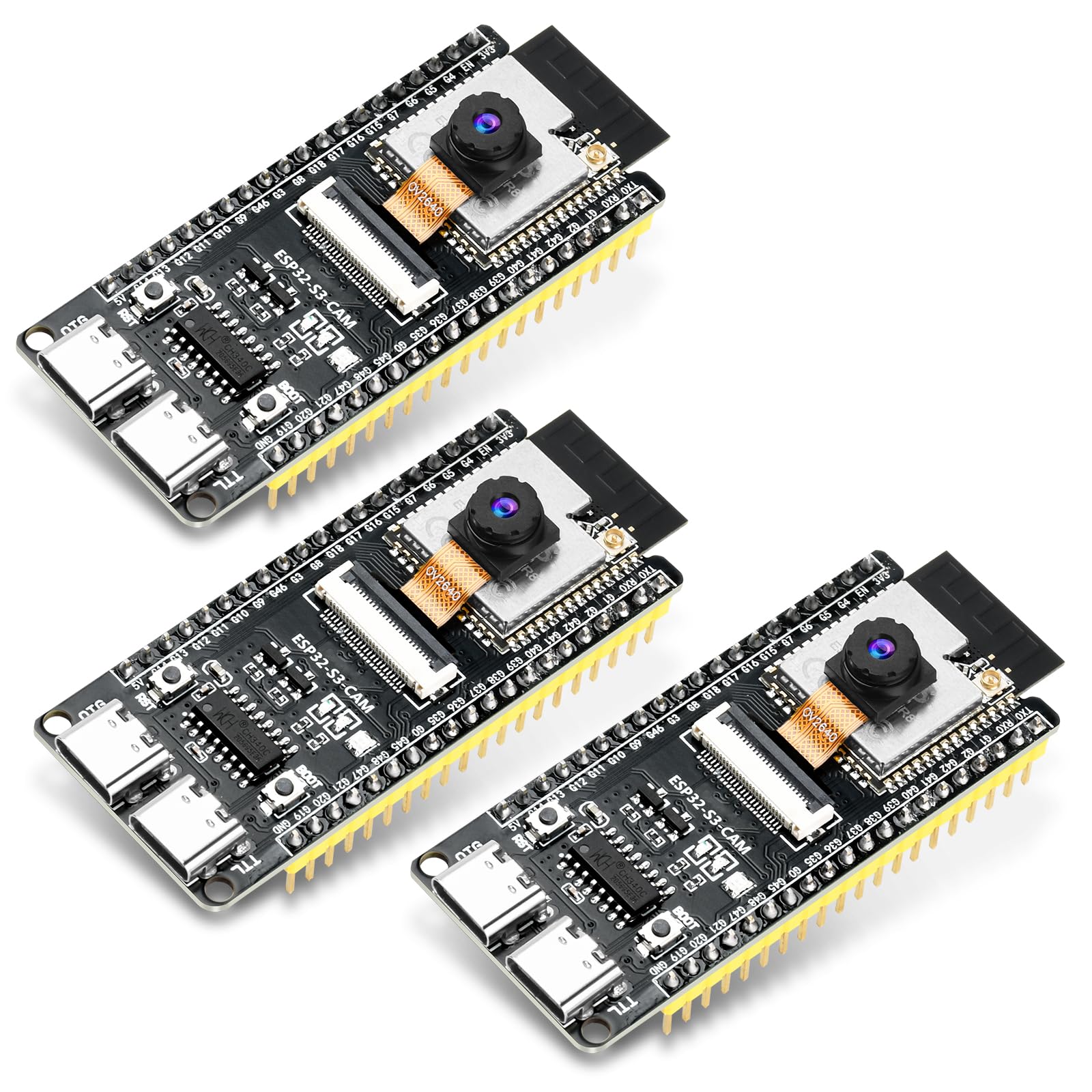 Photo 1 of FORIOT 3Pcs ESP32-S3-CAM Development Board with OV2640 Camera, ESP32-S3-WROOM N16R8 Module with Dual Type-C Interface Support Wi-Fi and Bluetooth MCU Microcontroller for IoT, DIY and AI Project
