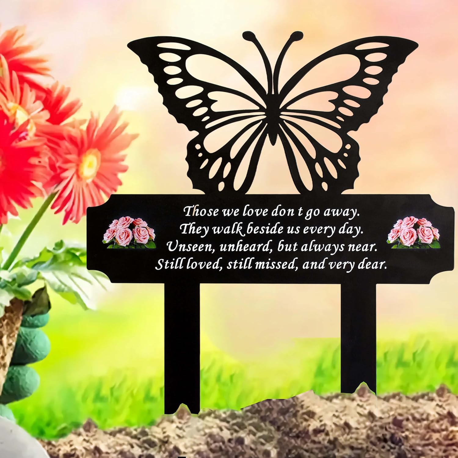 Decorative Garden Stakes - Large Butterfly Memorial Stakes Grave Decorations for Cemetery Height 16 inch| Large cemetery decorations for grave| cemetery memorial plaque| Strong Metal Grave Markers for Cemetery for Humans