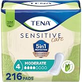 TENA Sensitive Care Moderate Incontinence Pads for Women, Regular, 216 ct | Made for sensitive skin, these bladder control pads help keep your skin irritation and leak free for comfort and security
