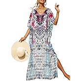 Yanziliu Women's V-Neck Batwing Sleeve Kaftan Dress Lightweight Beach Swimwear Cover Up for Mumu Tropical Vacation