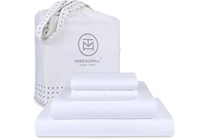 Threadmill Egyptian Cotton Sheets for King Size Bed | 100% Certified Egyptian Cotton King Bed Sheets Set | Snug Fit Elastic Deep Pocket King Sheets Soft, Breathable All Season Solid Sateen | White