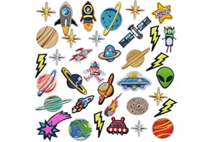35 PCS Iron on Patches Solar System Appliques Stickers Woohome Embroidered Space Planets Patches Applique Kit for Clothing, Jackets, Backpacks, Jeans