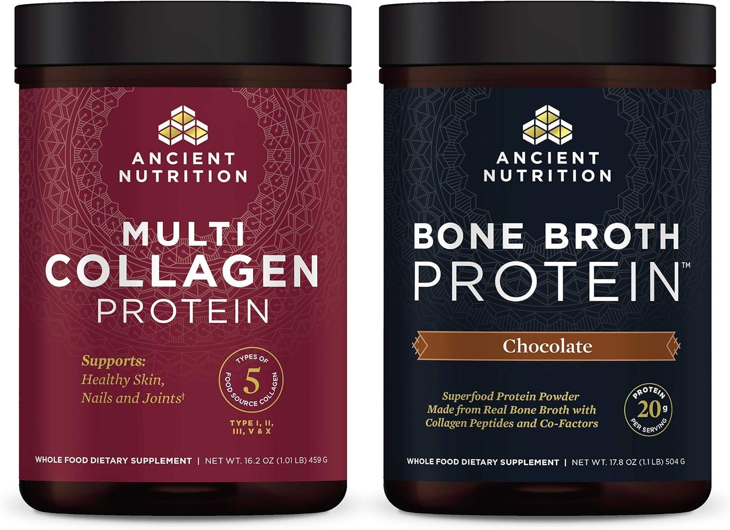 Ancient Nutrition Multi Collagen Protein + Bone Broth Protein Chocolate Bundle